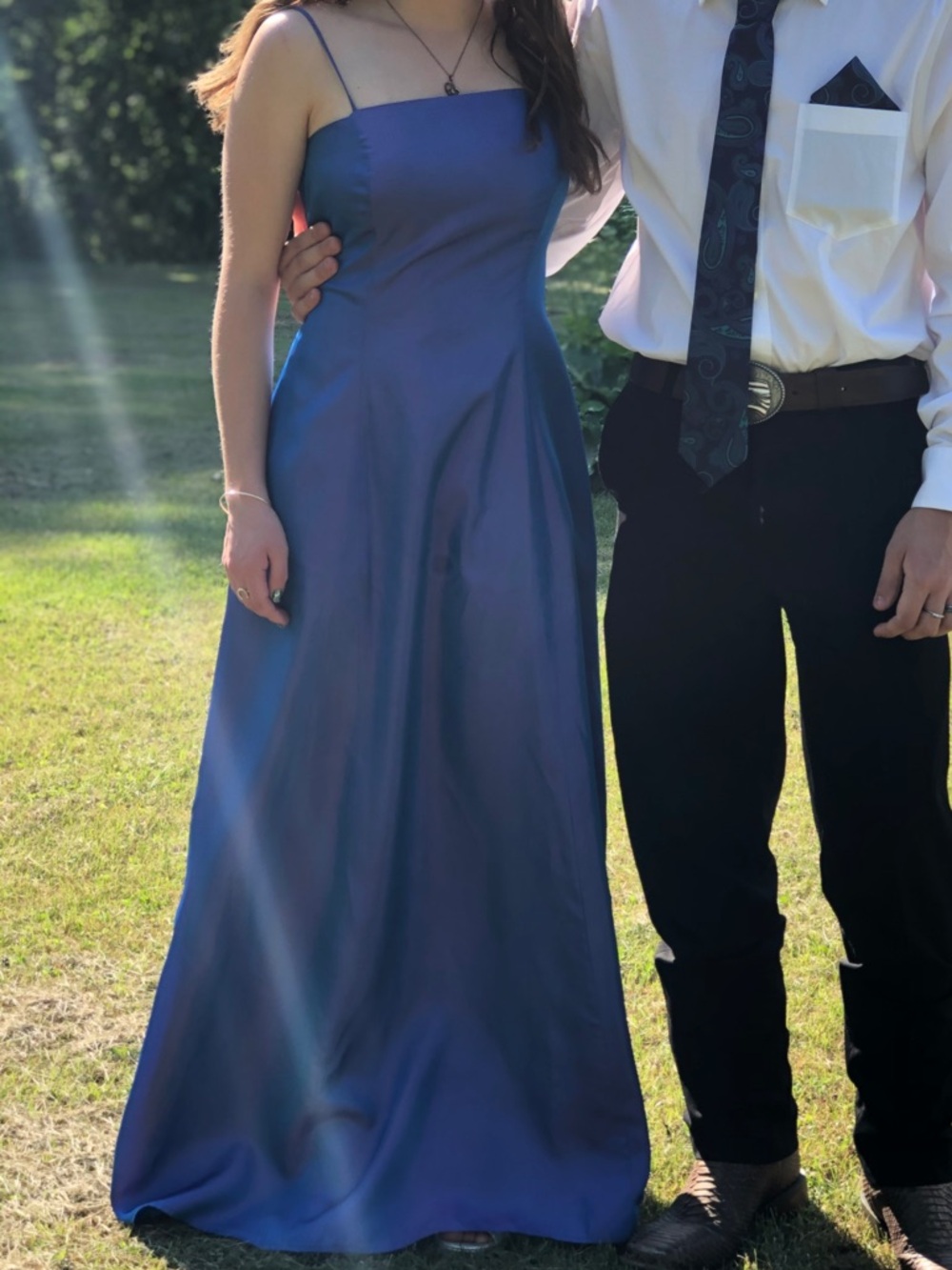 Elegant Blue Satin Spaghetti-Strap Prom Dress